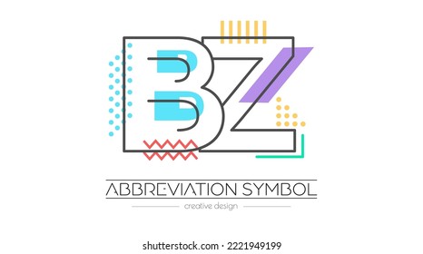 Letters B and Z. Merging of two letters. Initials logo or abbreviation symbol. Vector illustration for creative design and creative ideas. Flat style.