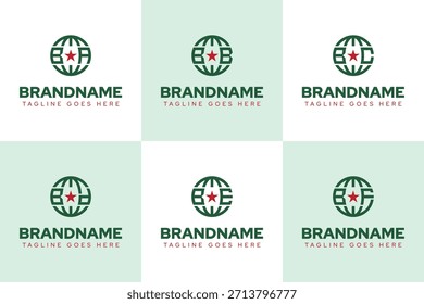 Letras BA BB BC BD BE BF Globe Star Logo, para AB B CB DB EB FB iniciais