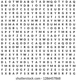 Letters background. Wrapping paper. Postcard. Crossword. black white.