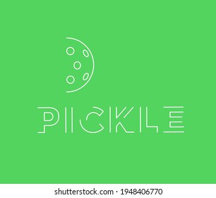 Letters and ball for pickleball sign in green color. Flat line simple icon or label clipart. Stock vector illustration
