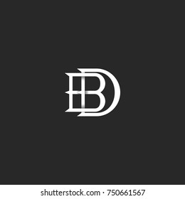 letters BD logo monogram, hipster mark for wedding invitation, overlapping linked letters B and D, DB initials for business card