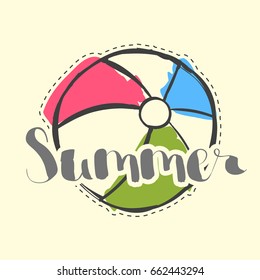 letters with beach ball on cream background, summer vector illustration