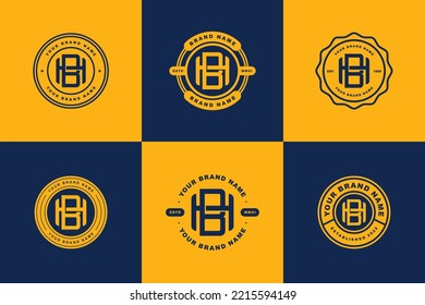 Letras BH o HB modelo de monograma inicial, diseño de placa para ropa, ropa, marca