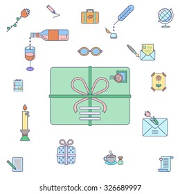 Letters, blog line icons with fill on white background
