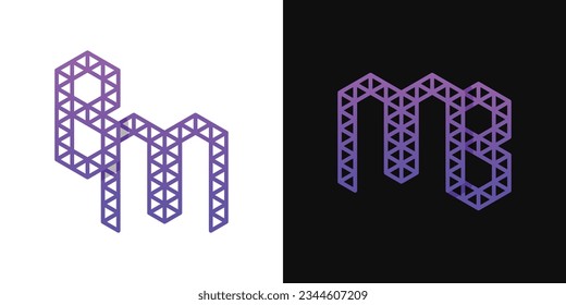 Letras BM y MB Polygon Logo Set, adecuados para empresas relacionadas con polígonos con iniciales BM y MB.