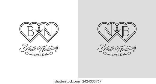 Letters BN and NB Wedding Love Logo, for couples with B and N initials