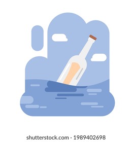 letters in bottles floating in the ocean. message in a bottle on a blue background. flat vector illustration