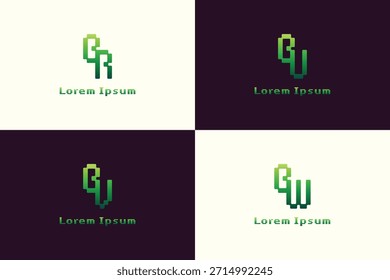 Buchstaben BR BU BV BW Pixel Monogram Logo, passende RB UB VB WB Initialen