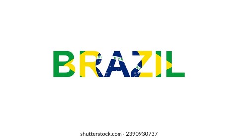Letters Brazil in the style of the country flag. Brazil word in national flag style. Vector illustration.