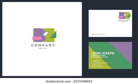 Letras BZ Icono de logotipo conjunto con Plantilla de Vector de tarjeta de visita.
