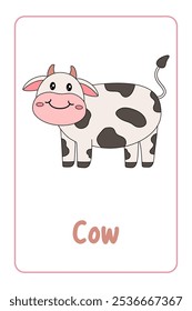 A letra C é para Vaca. Animal Flashcard printable aprender letras Alfabeto abc Inglês para crianças educação e atividade de jogo. Planilhas de jardim de infância e pré-escola imprimíveis para crianças.