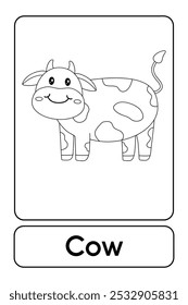 Letters C is for Cow. Cow coloring pages. Animal Flashcard printable learn letters Alphabet abc english for kids education and game activity. Kindergarten and preschool worksheets printable for kids.