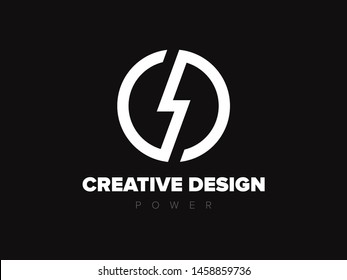 Letters C and D connected by Lightning bolt symbol. Creative Energy symbol, Inspiration Power emblem. Modern Creative Agency / Studio logo design. Vector icon