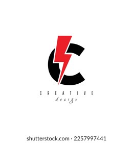 letters C with flash logo, Lightning Thunder Letter Logo Design C, Flash logotype, initial C power logo design symbol vector template