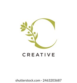 letras C con flores y hojas. Ilustración vectorial para la boda, tarjetas de felicitación, invitaciones, diseño de la Plantilla del icono de la belleza