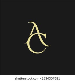 Letters A and C intertwined in gold on black background. Suitable for luxury branding, logo design, monogram projects, elegant stationery.