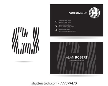 Letters C J Logo icon with Business Card Template Vector