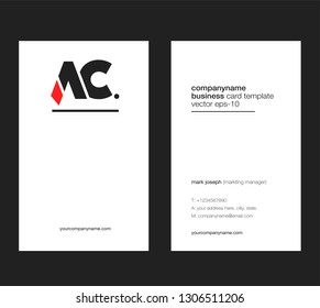 Letters A C Joint logo icon in black and white colour with business card vector template.
