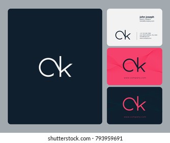 Letters C K, C&K joint logo icon with business card vector template.