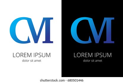 Letters C M for company name in blue