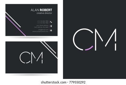 Letters C M Stroke Logo icon with Business Card Template Vector.