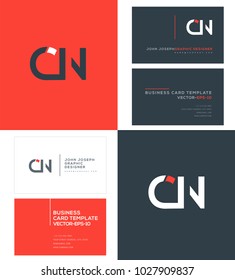 Letters C N, C & N joint logo icon with business card vector template.
