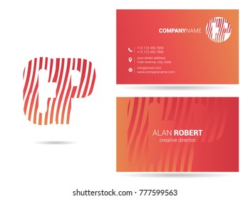 Letters C P Logo icon with Business Card Template Vector