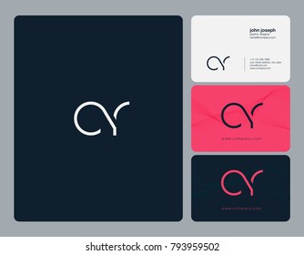 Letters C R, C&R joint logo icon with business card vector template.