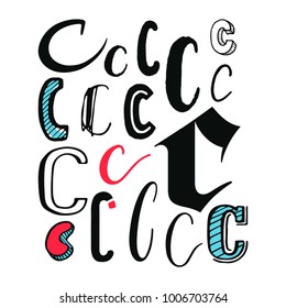 Letters C Set. Different styles. Hand-drawn illustration