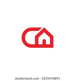 letters c simple red house geometric logo vector 