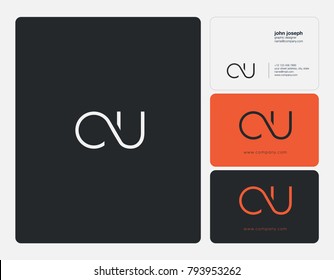 Letters C U, C&U joint logo icon with business card vector template.