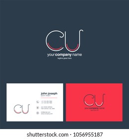 Letters C & U joint logo icon with business card vector template.
