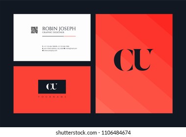 Letters C U joint logo icon with business card vector template.