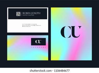 Letters C U joint logo icon with business card vector template.