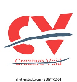 The Letters C And V Are Split In The Middle With A Line. Creative Void Writing Split In The Middle With A Line. Vector Logo Design Illustration