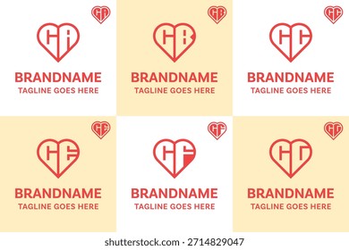 Letters CA CB CC CE CF CG Love Logo Set, symbolizing affection, connection, and harmony