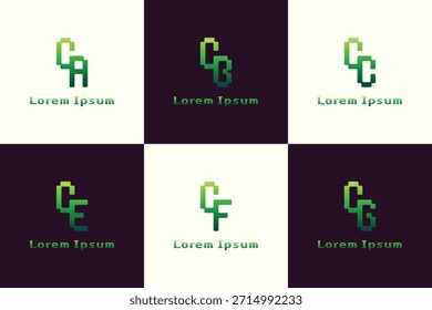 Letters CA CB CC CE CF CG Pixel Monogram Logo, for AC BC C EC FC GC initials