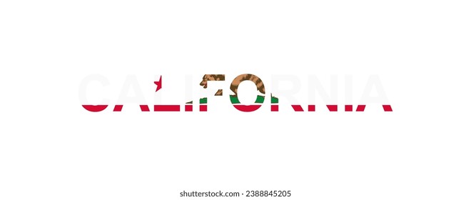 Letters California in the style of the country flag. California word in national flag style. Vector illustration.