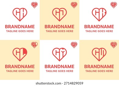 Letters CH CJ CK CL CM CN Love Logo Set, symbolizing affection, connection, and harmony