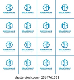 Letters CH HC CI IC CJ JC CK KC Hexagon Logo Set, suitable for business with hexagonal