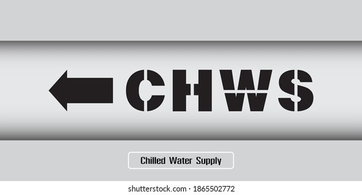 The letters CHWS on the water pipes of the Chiller system, the lift arrow symbol. (CHWS : Chilled Water Supply)