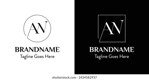 Letters AN In Circle and Square Logo Set, for business with AN or NA initials