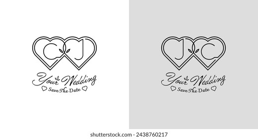 Letters CJ and JC Wedding Love Logo, for couples with C and J initials