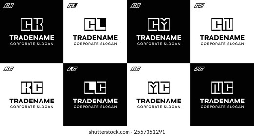 Letters CK KC CL LC CM MC CN NC Square and Dynamic Logo Set