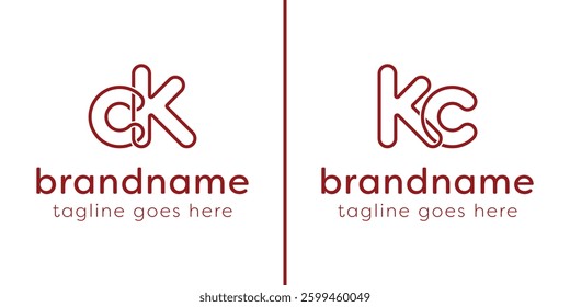 Letters CK and KC Monogram Line Logo, suitable for any business