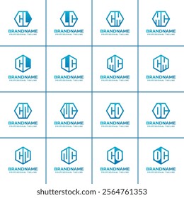 Letters CL LC CM MC CN NC CO OC Hexagon Logo Set, suitable for business with hexagonal