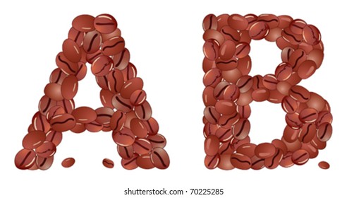Letters from coffee grains, isolated on white, vector illustration