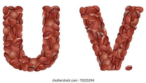 Letters from coffee grains, isolated on white, vector illustration