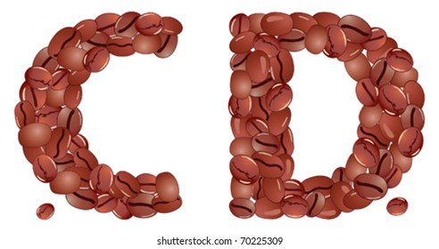 Letters from coffee grains, isolated on white, vector illustration