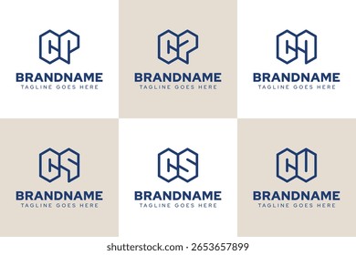 Letras CP CQ CS CU CV Logo geométrico Set, para PC QC SC UC VC iniciales